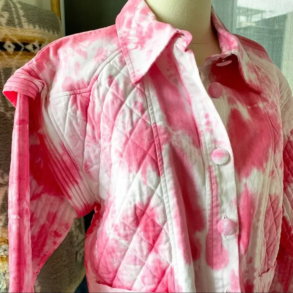 LoveShackFancy Adelade Hibiscus Hand Dye Pink Oversized Quilted Jacket Medium - Picture 5 of 15